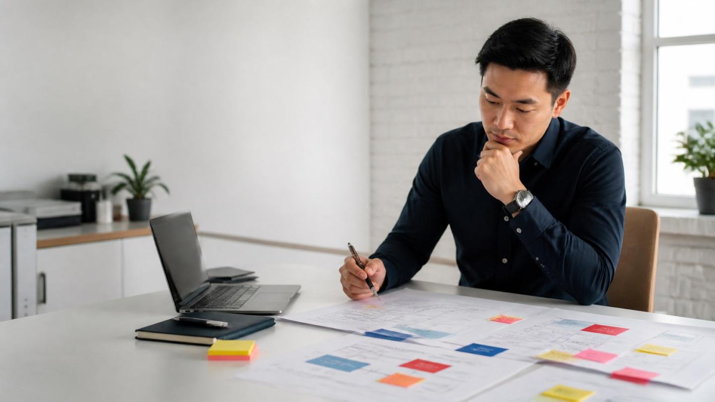 Người làm marketing phân tích bản đồ hành trình khách hàng và dữ liệu để ra quyết định