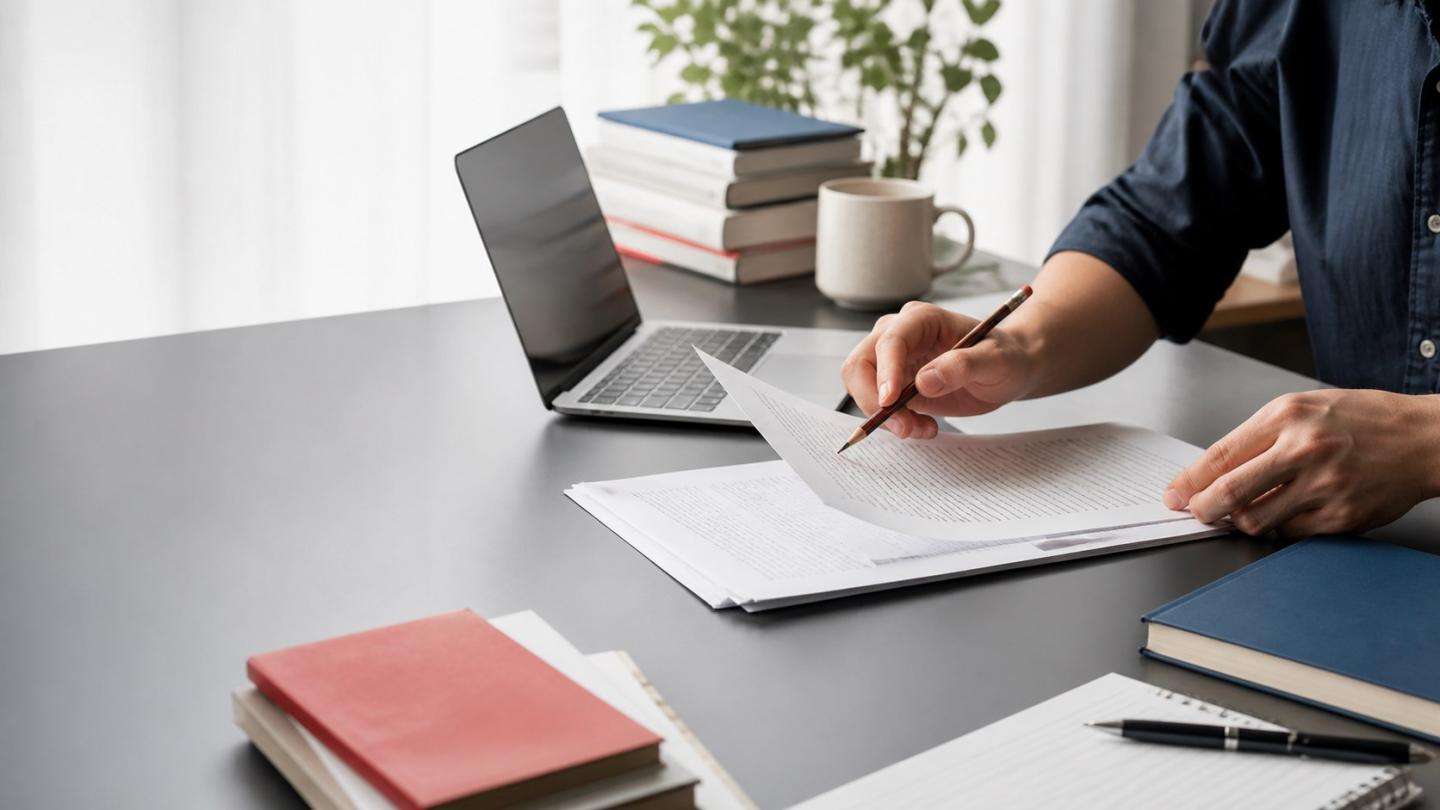 Biên tập viên rà soát bản thảo để hoàn thiện một bài viết SEO