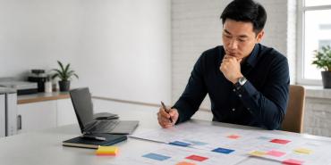 Người làm marketing phân tích bản đồ hành trình khách hàng và dữ liệu để ra quyết định