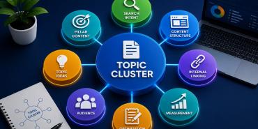 Topic Cluster với Search Intent, Pillar Content, Content Structure, Internal Linking, Audience, Optimization và Measurement